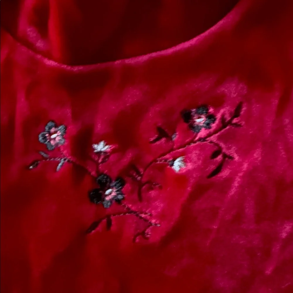 OshKosh B'gosh Red velvety Velour Girls pullover with embroidered flowers